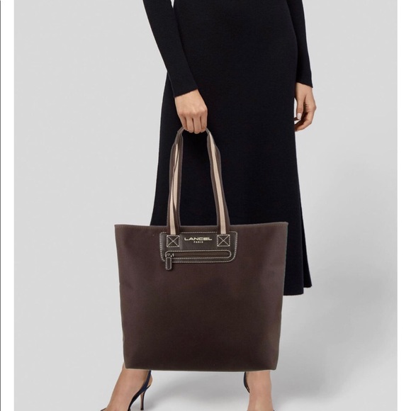 Lancel chocolate brown canvas fabric tote - Picture 2 of 4